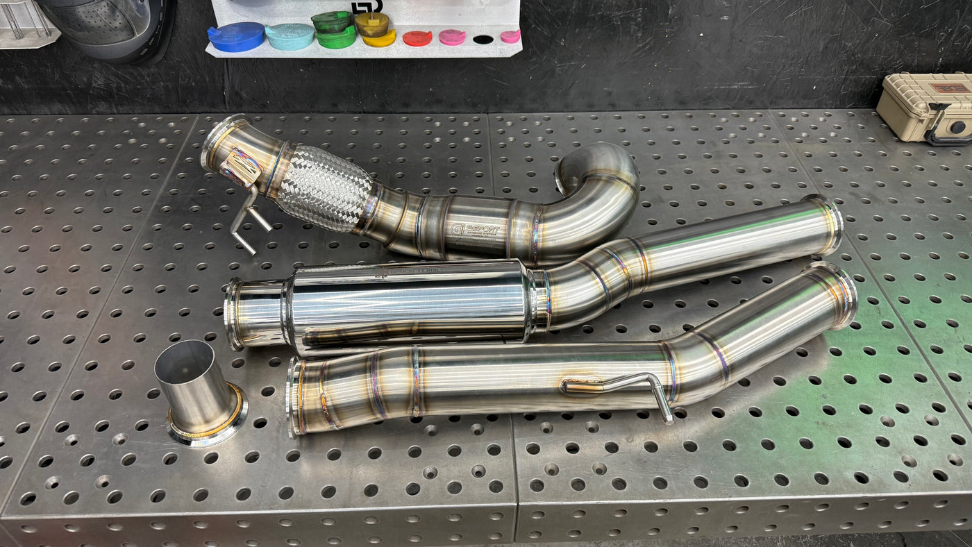 4" AWD MQB Downpipe & 3.5" OEM-Fitment Resonated Midpipe — Golf R / Audi S3 / A3 / Alltrack