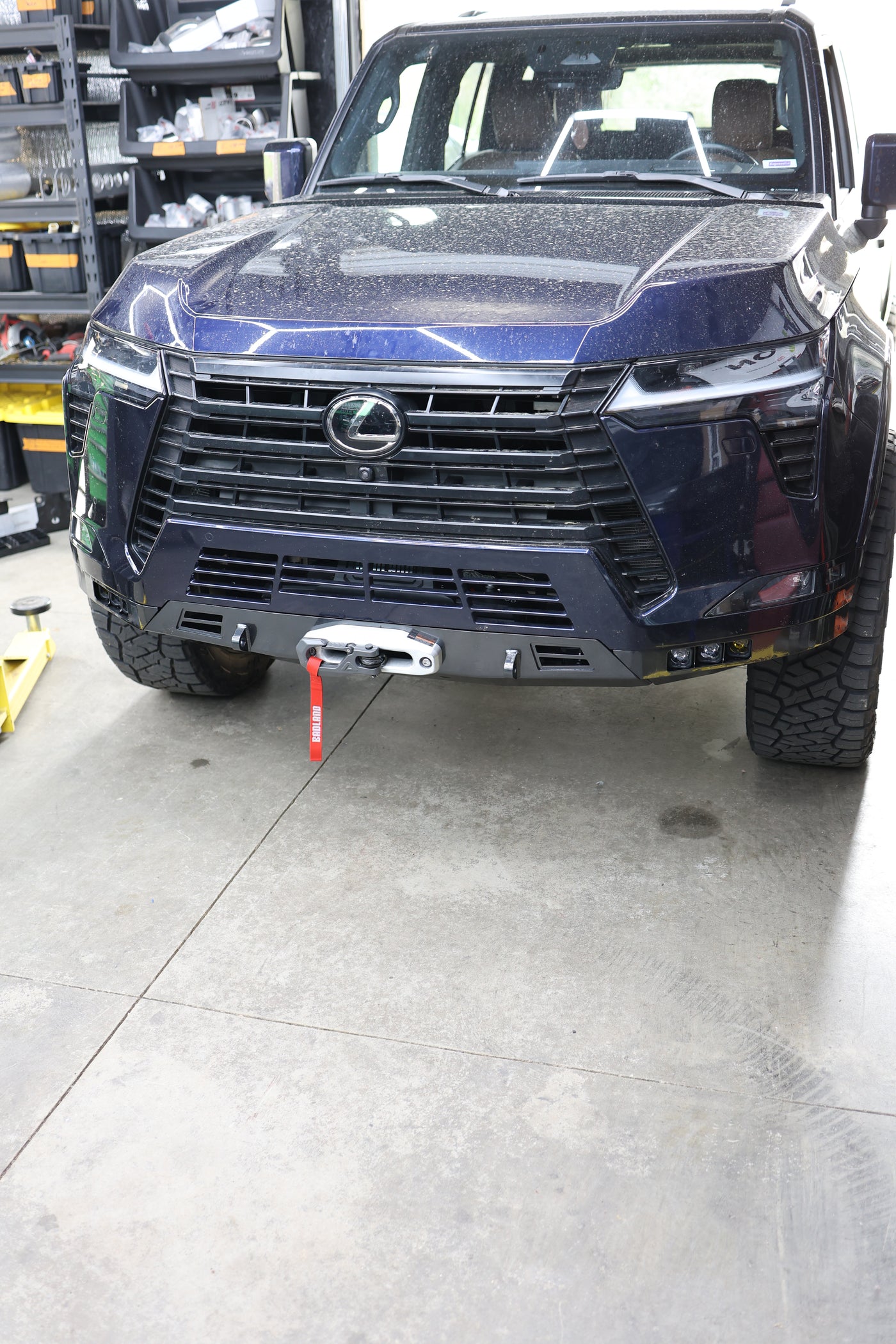 GX550 winch bumper overhead view showing full width and tab placement