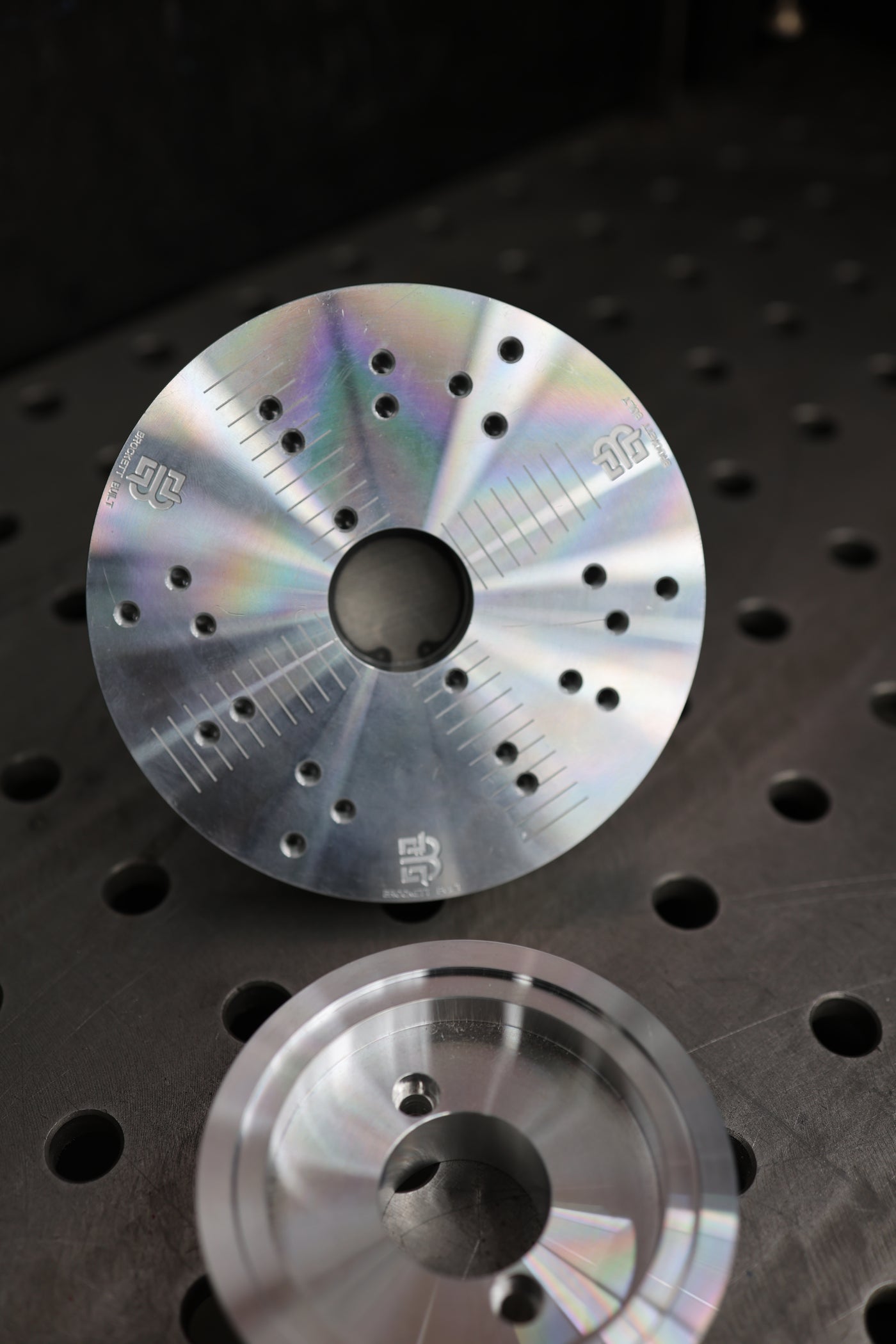 Flange welding fixture side view showing billet construction