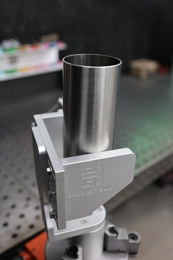 Brockett Built adjustable V-block Tube Fixture, taken from concept to a shipping product