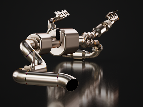 CAD render of the Bronco Coyote swap header, X-pipe, and catback design