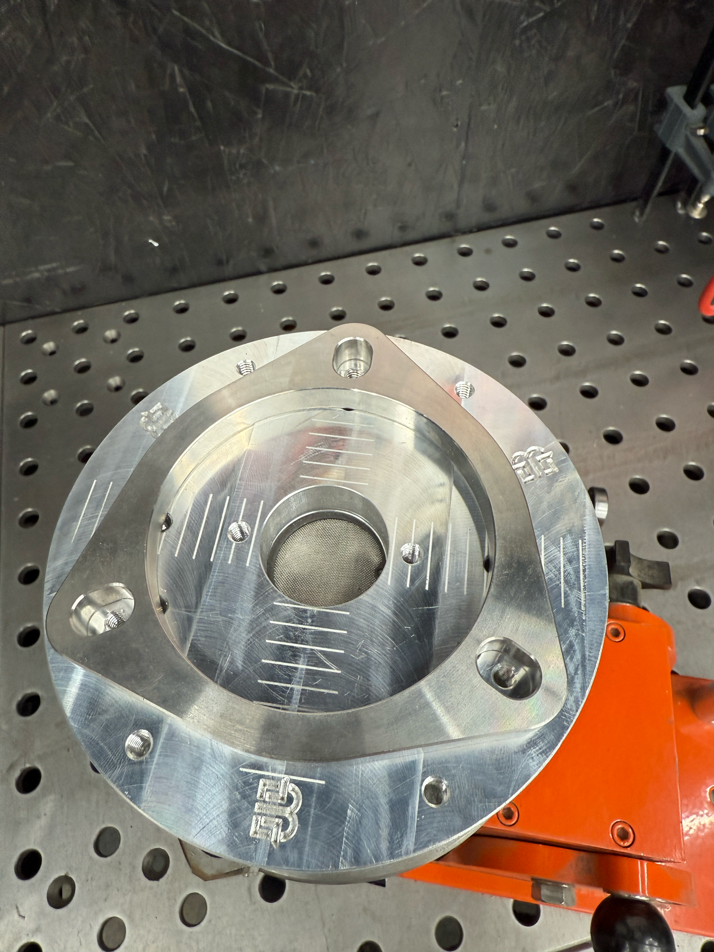 Flange welding fixture CAD rendering front elevation