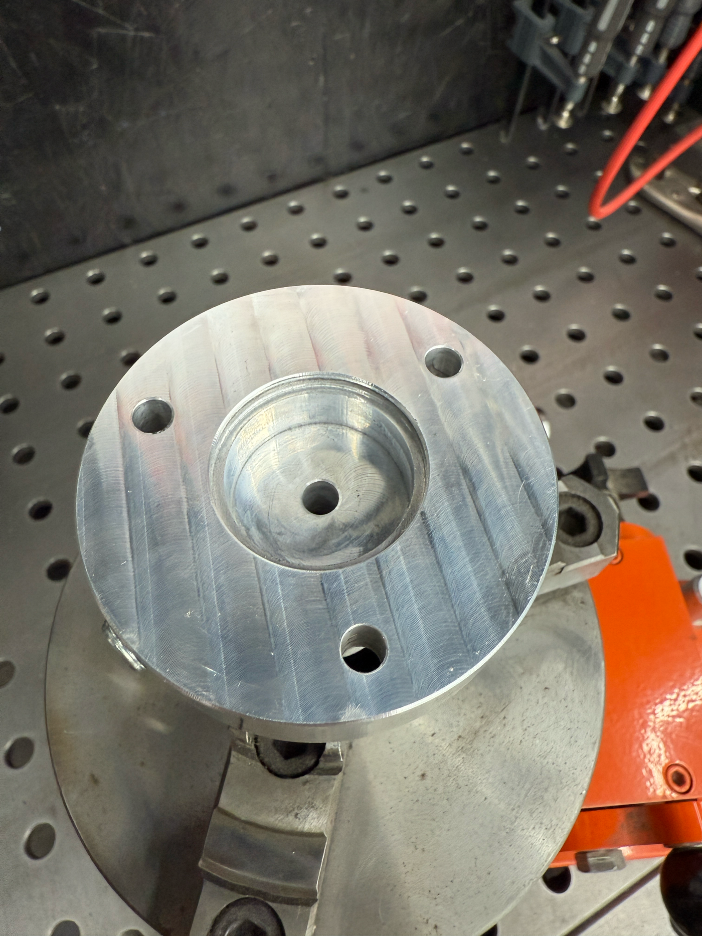 Flange welding fixture CAD rendering showing all adapter positions