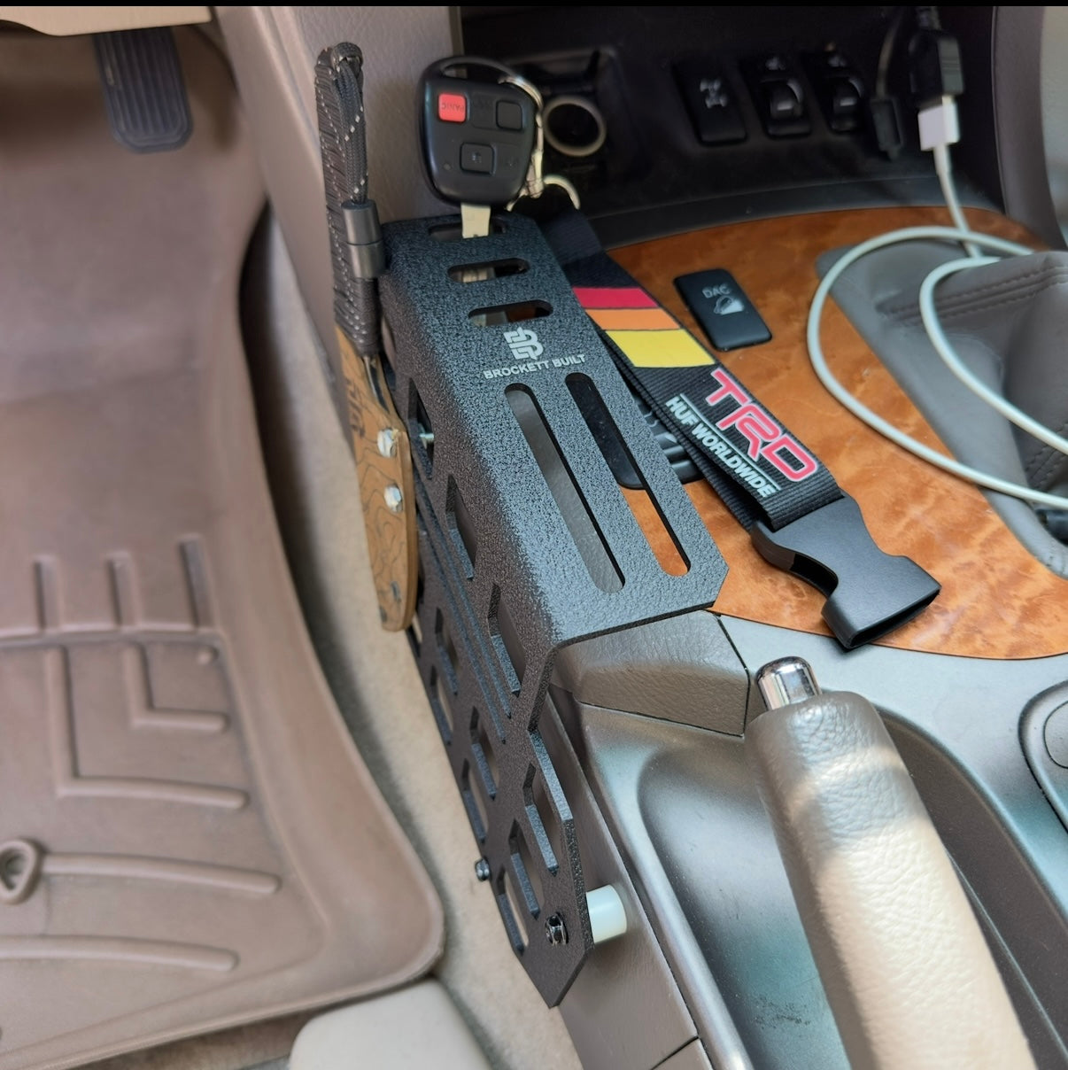 GX470 center console MOLLE panel driver side view installed