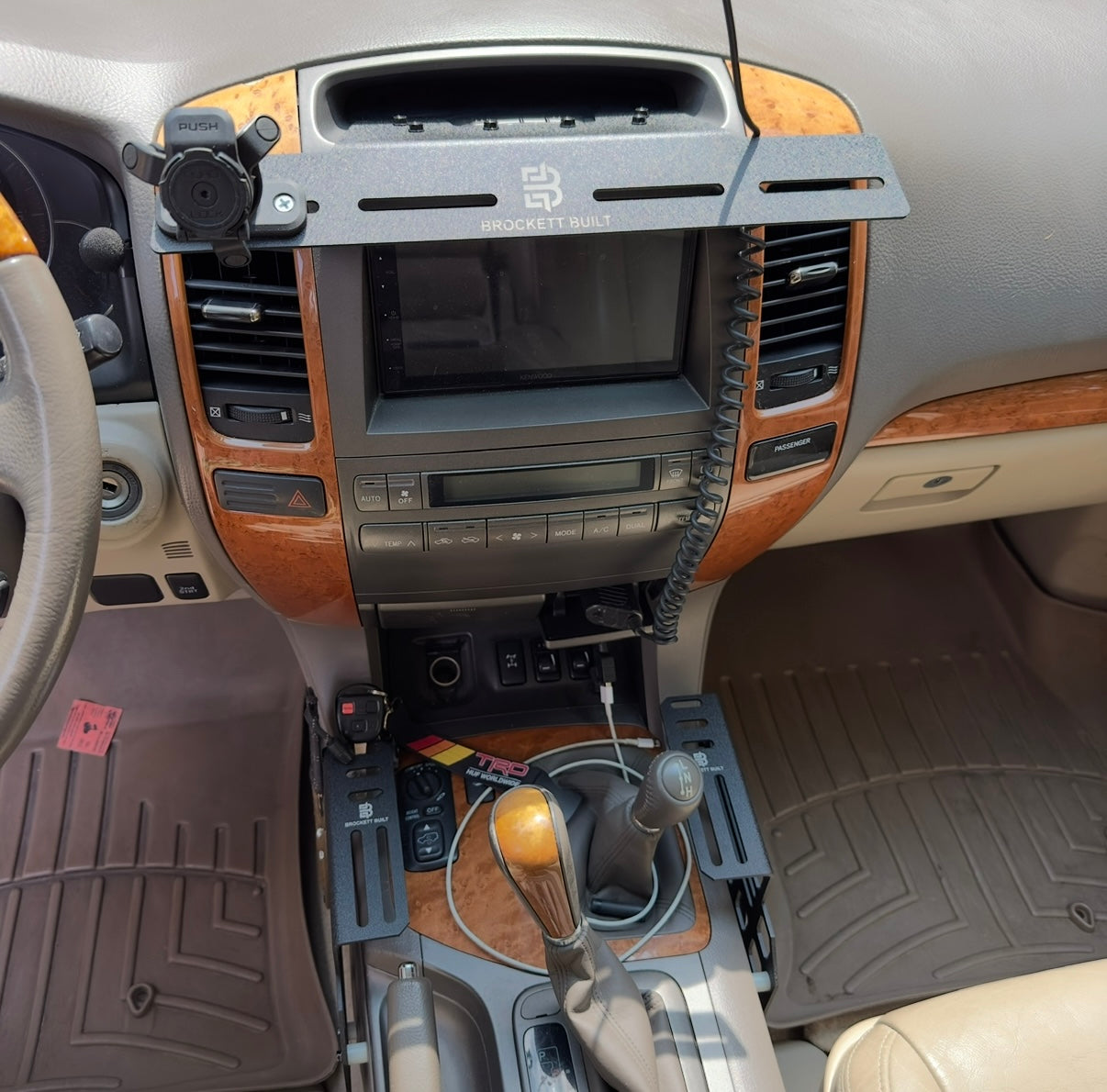 GX470 center console MOLLE panel full set installed interior view