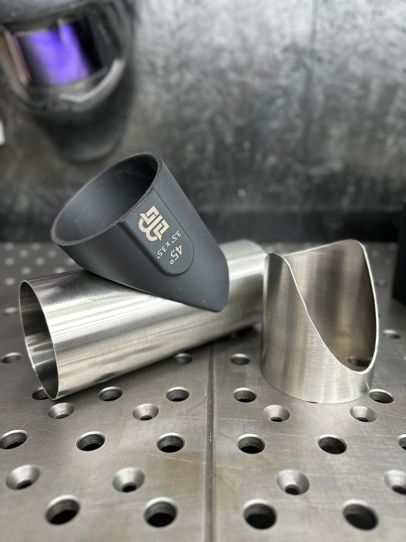 Brockett Built tubing cope jig 3D-printed for precise exhaust tube cuts