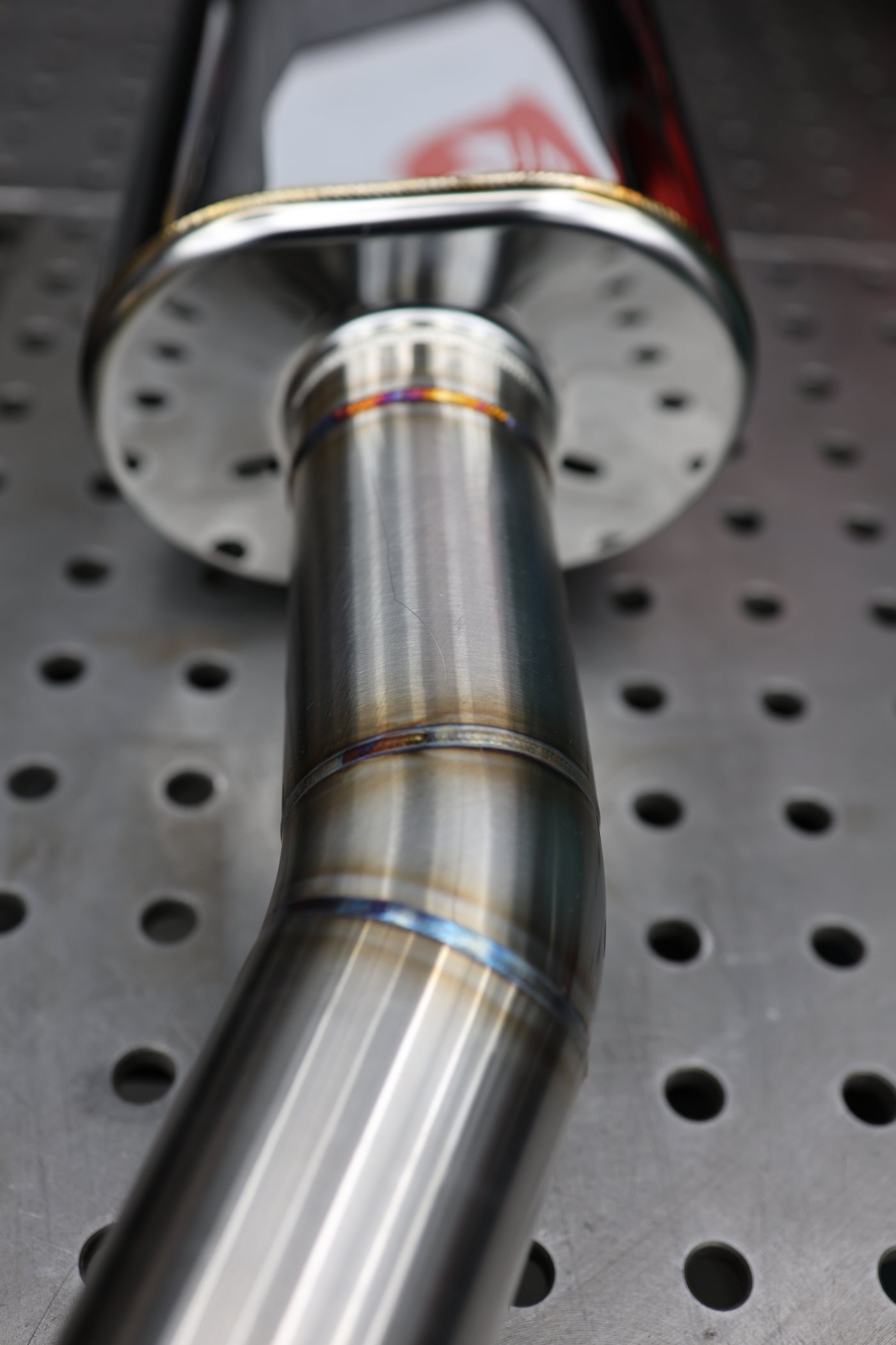 Tundra muffler replacement pipe close-up of 304 stainless TIG welds