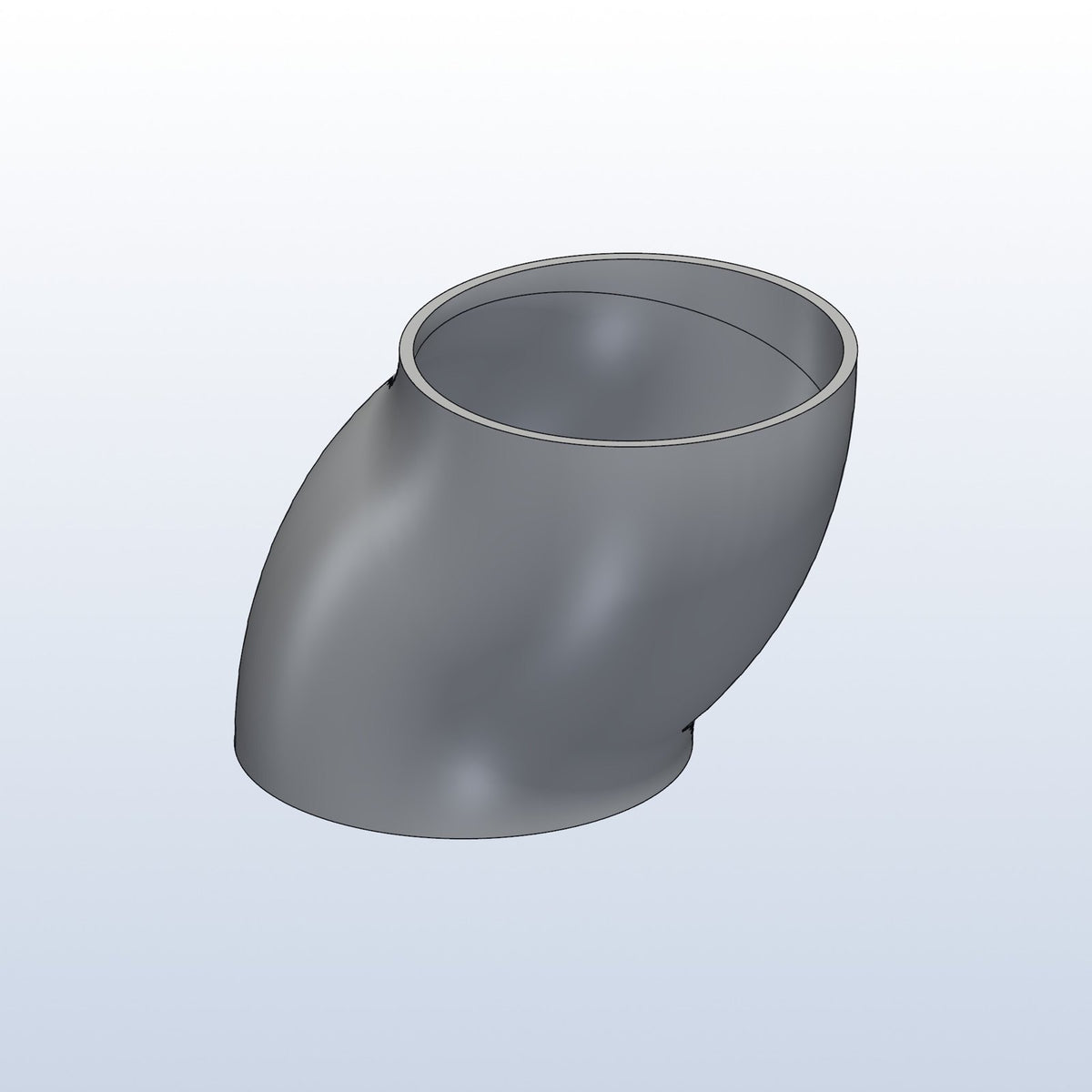 Compound elbow, 2.13in OD, s offset, two 45s, profile view, metal 3D printed