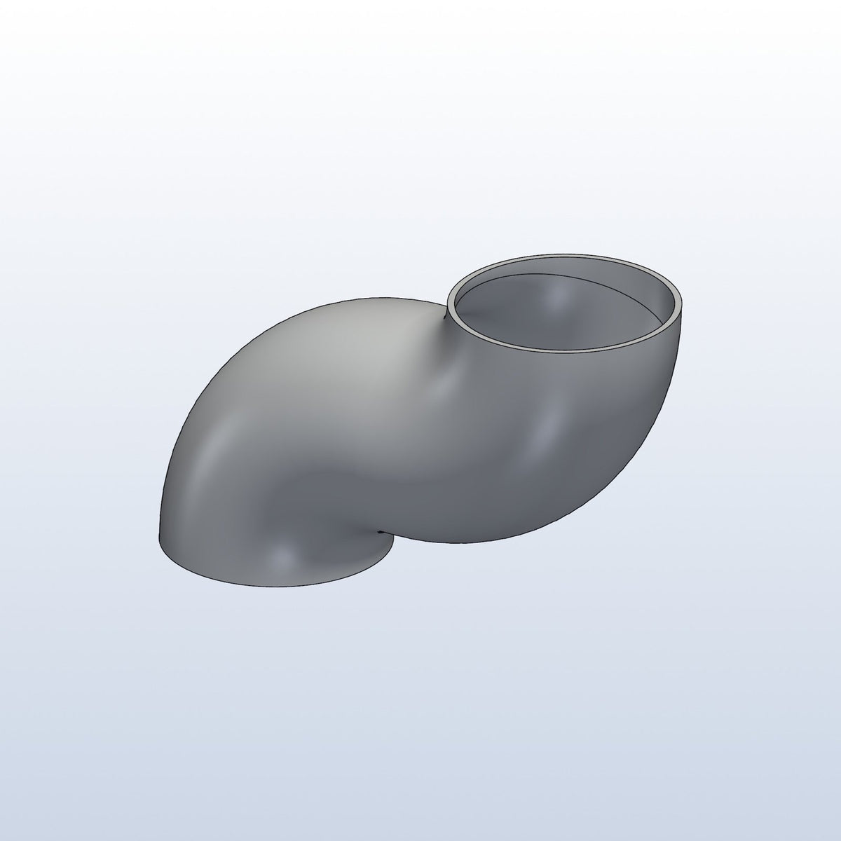 Compound elbow, 2.13in OD, s offset, two 90s, profile view, metal 3D printed