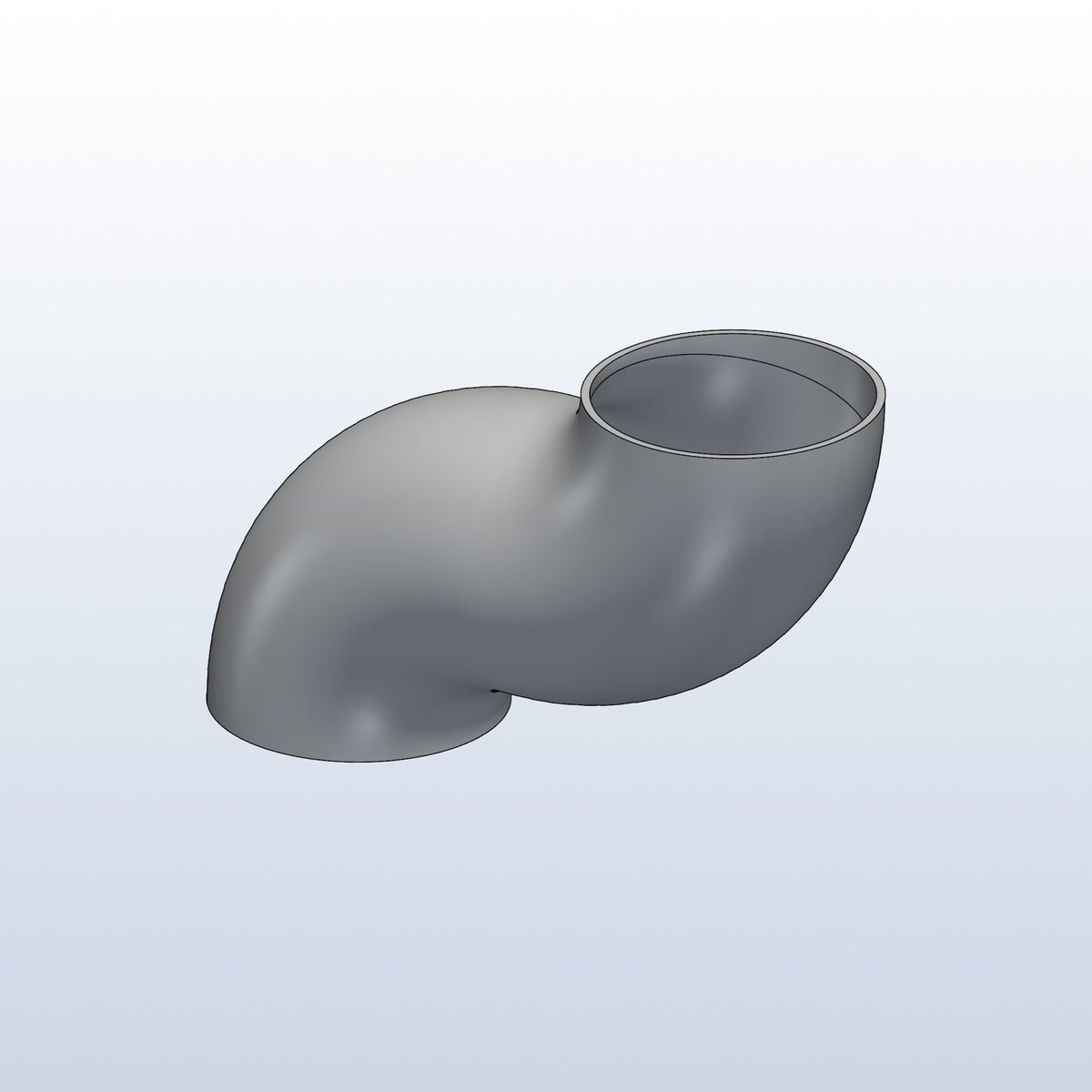 Compound elbow, 2.25in OD, s offset, two 90s, profile view, metal 3D printed