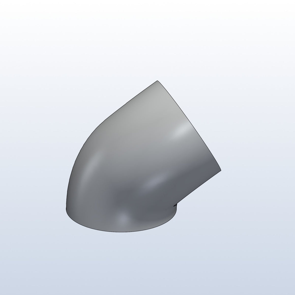 Compound elbow, 2.36in OD, two plane, 45 and 45, profile view, metal 3D printed