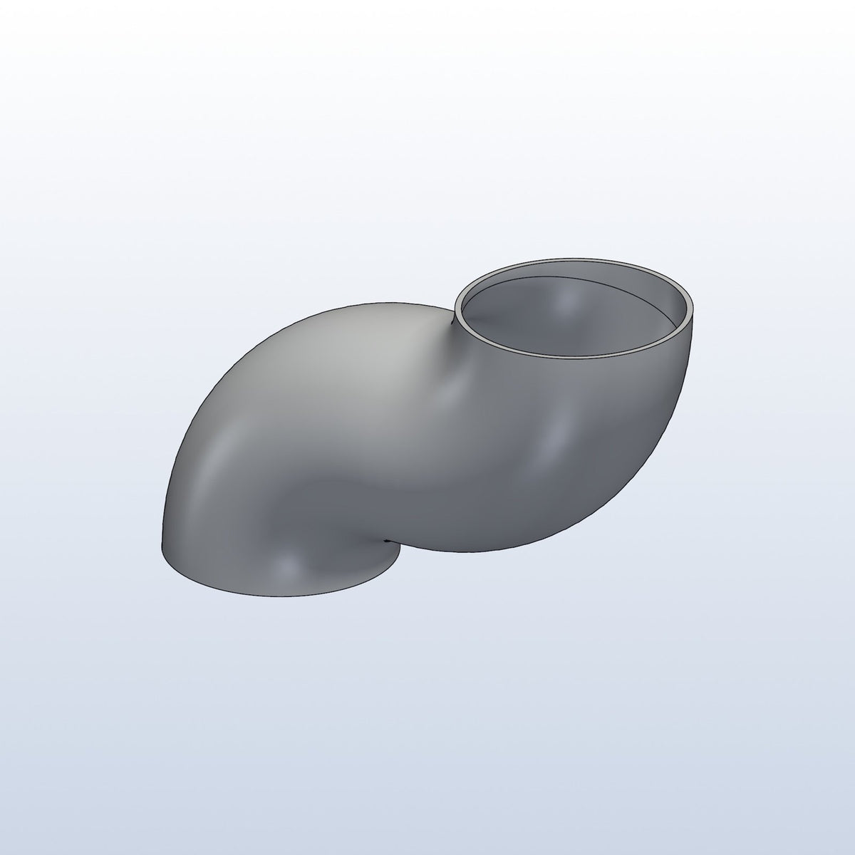 Compound elbow, 2.36in OD, s offset, two 90s, profile view, metal 3D printed