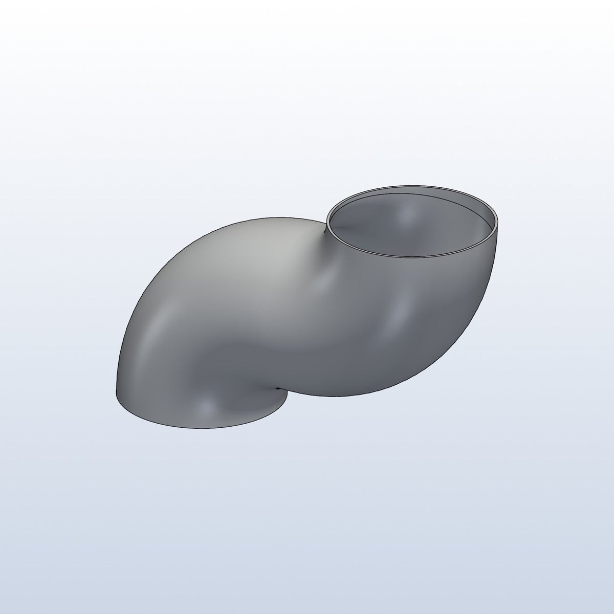 Compound elbow, 4in OD, s offset, two 90s, profile view, metal 3D printed