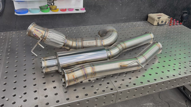 4" AWD MQB Downpipe & 3.5" OEM-Fitment Resonated Midpipe — Golf R / Audi S3 / A3 / Alltrack