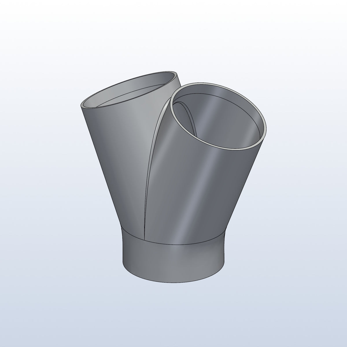 3D printed 316L stainless 2 into 1 merge, 2 x 2.5in into 2.5in, profile view