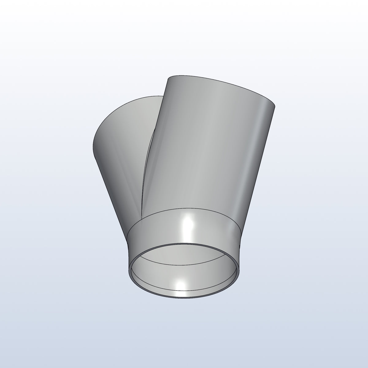3D printed 316L stainless 2 into 1 merge, 2 x 3in into 3in, view into the ends