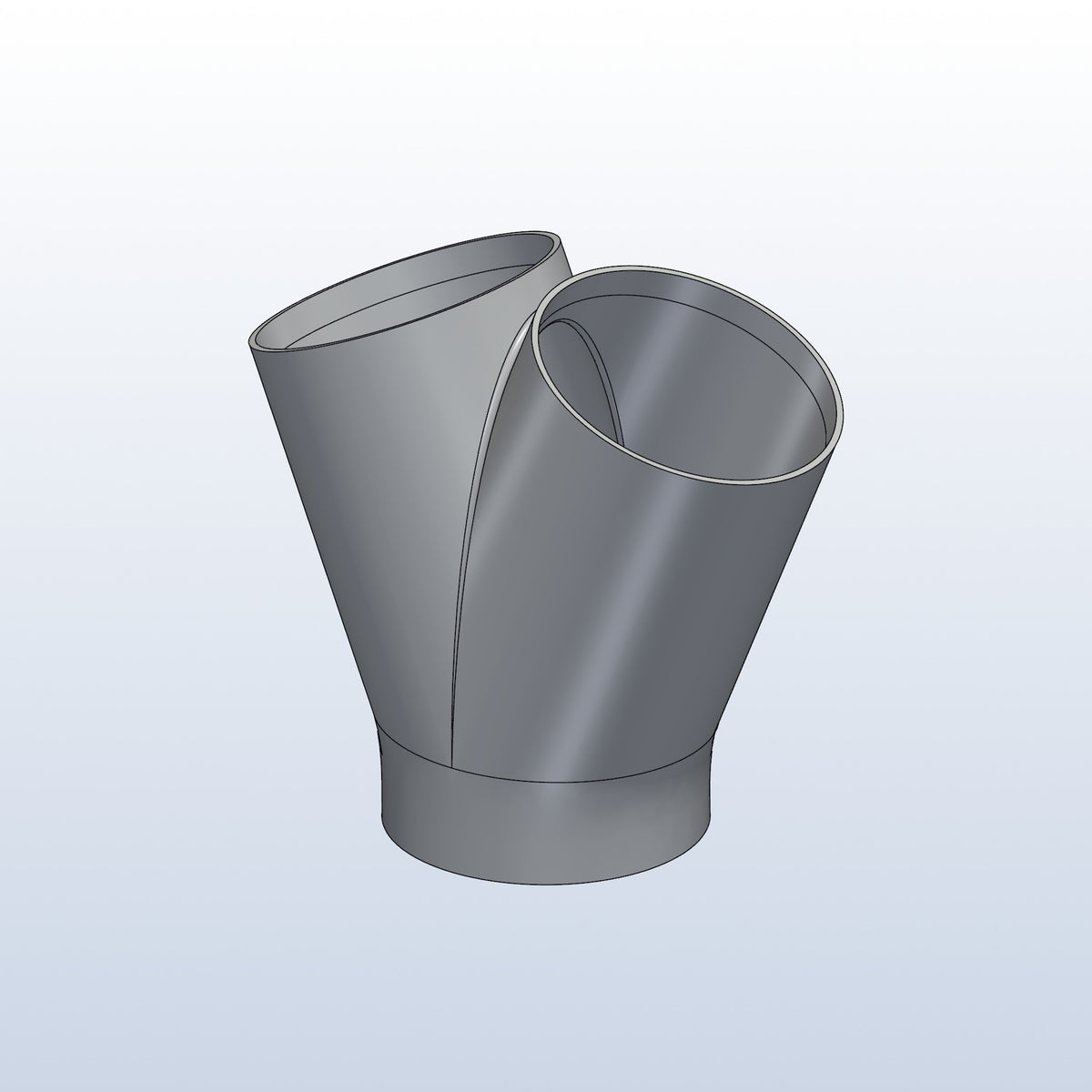 3D printed 316L stainless 2 into 1 merge, 2 x 3in into 3in, profile view