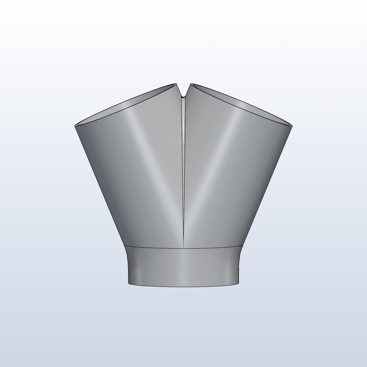 3D printed 316L stainless 2 into 1 merge, 2 x 3in into 3in, side view