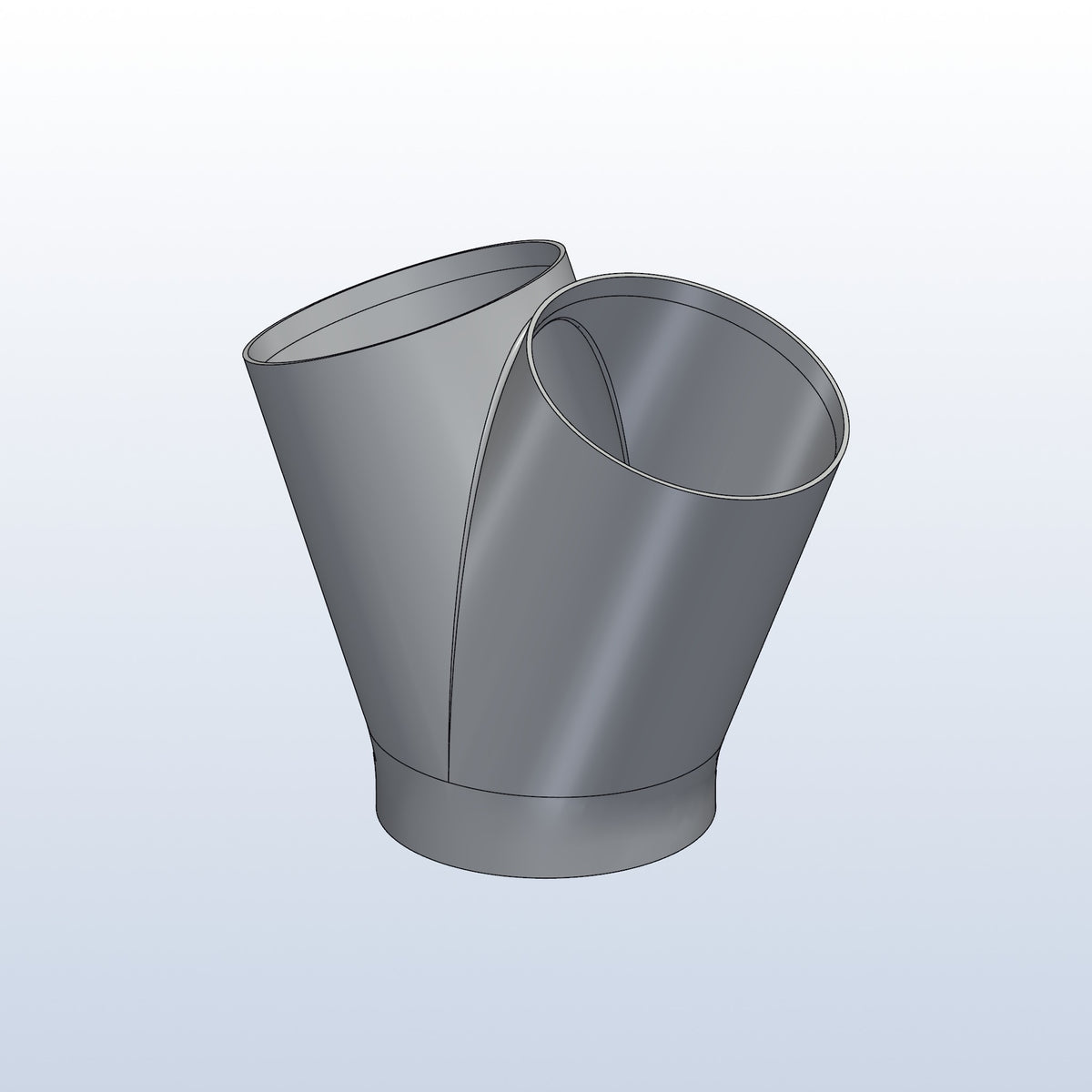 3D printed 316L stainless 2 into 1 merge, 2 x 4in into 4in, profile view