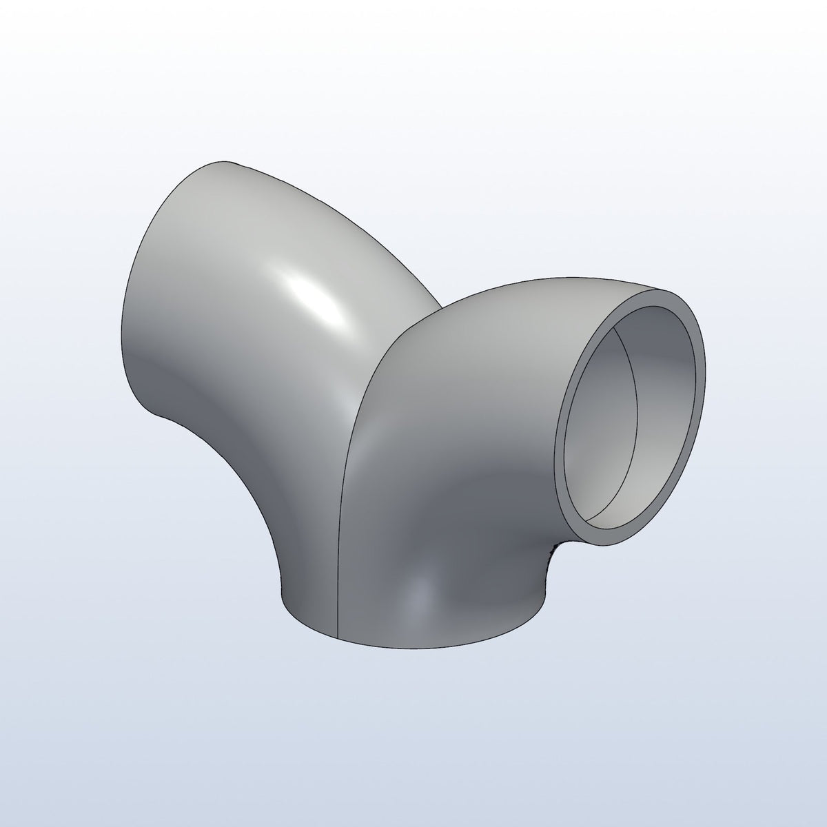 90 degree split Y, 1in OD, 1D radius, profile view, metal 3D printed 316L stainless