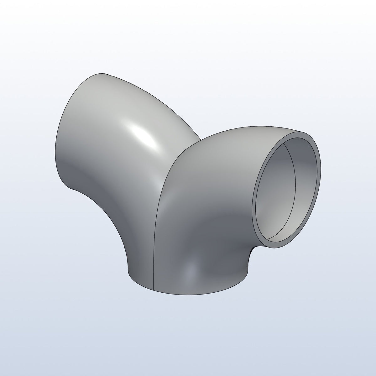 90 degree split Y, 1.25in OD, 1D radius, profile view, metal 3D printed 316L stainless