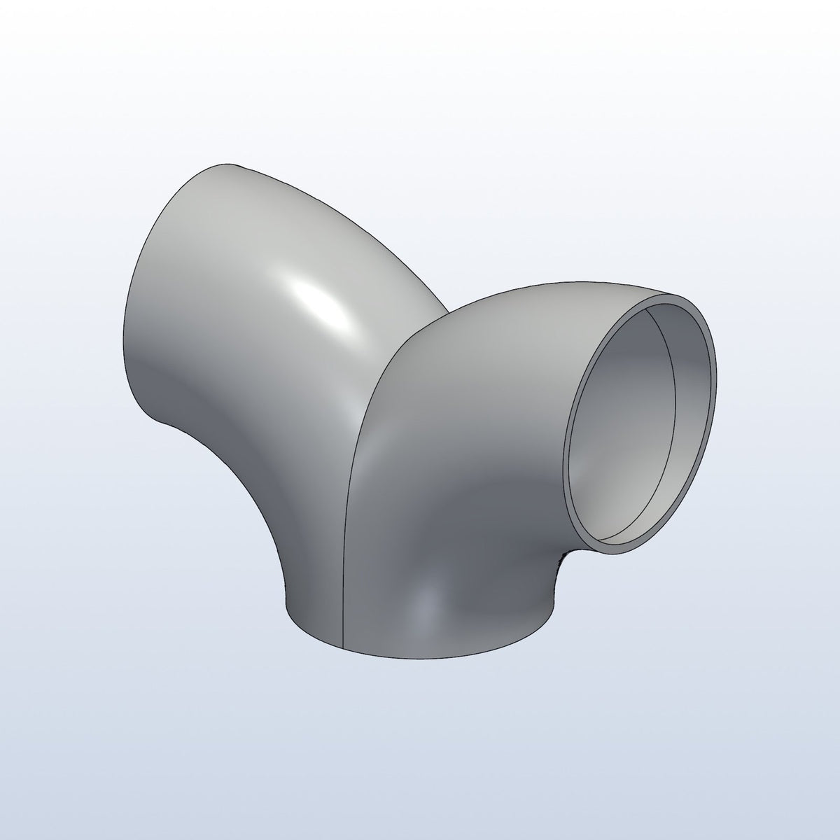 90 degree split Y, 1.75in OD, 1D radius, profile view, metal 3D printed 316L stainless