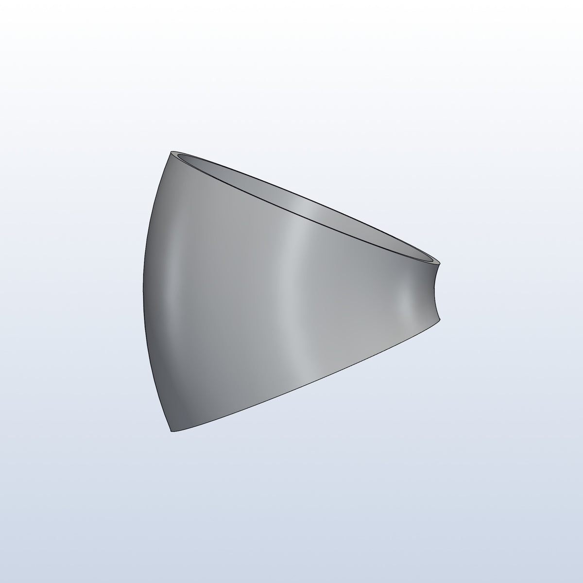 0.75D tight radius elbow, 2.5in OD, 45 degree, profile view, metal 3D printed