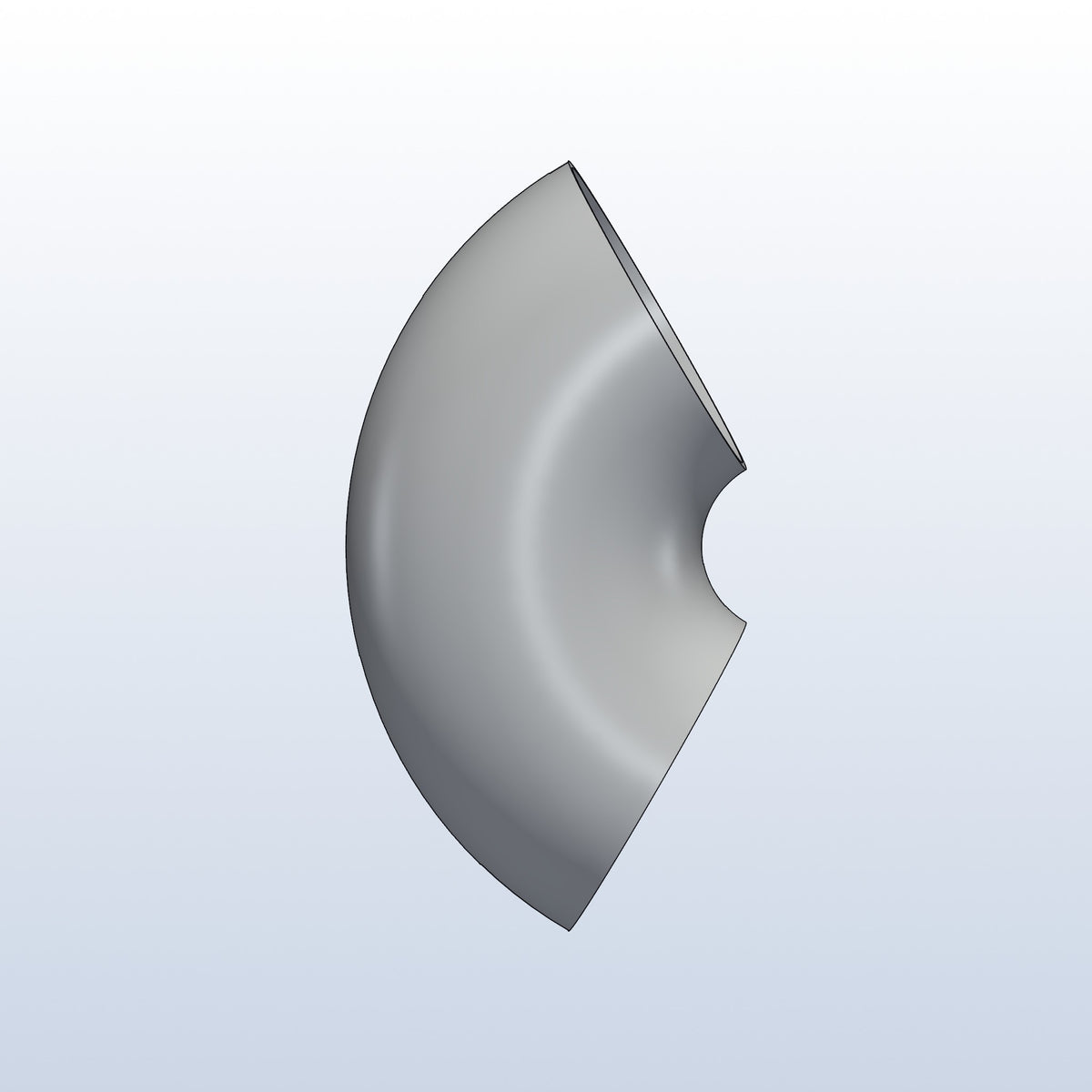 0.75D tight radius elbow, 3in OD, 120 degree, profile view, metal 3D printed