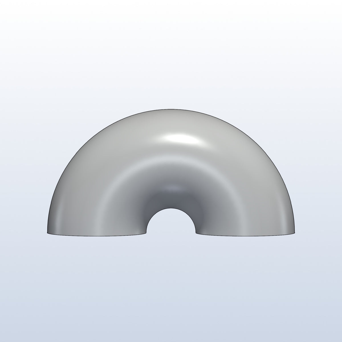 0.75D tight radius elbow, 3in OD, 180 degree, profile view, metal 3D printed