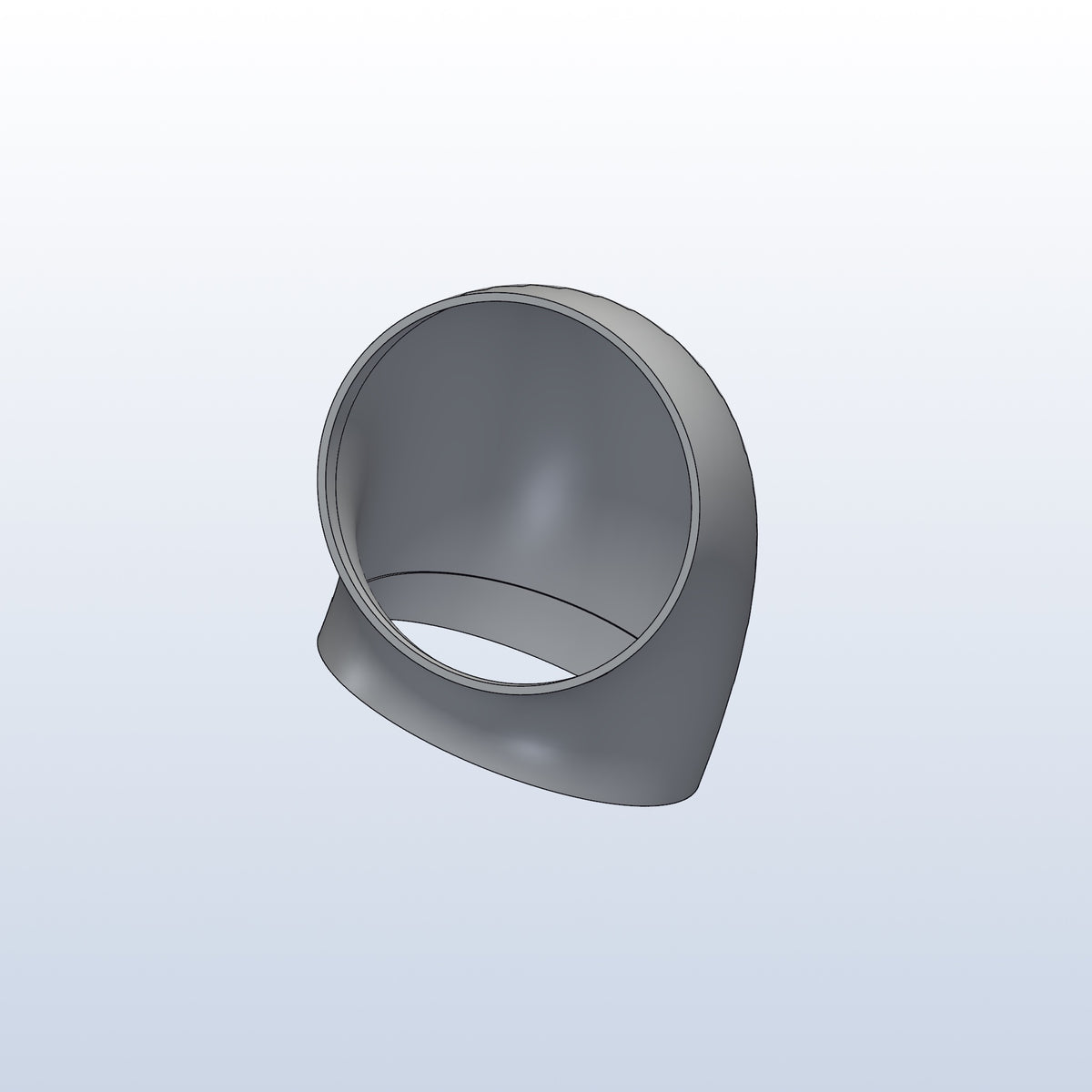 0.75D tight radius elbow, 3in OD, 90 degree, view looking into the end, metal 3D printed