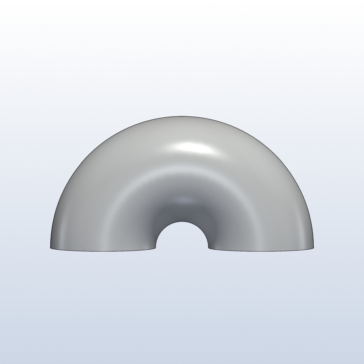 0.75D tight radius elbow, 3.5in OD, 180 degree, profile view, metal 3D printed