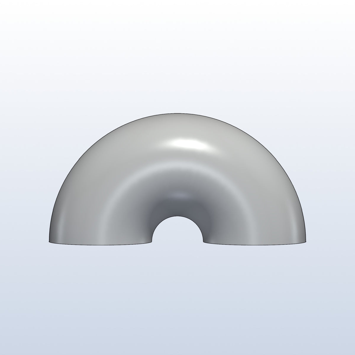 0.75D tight radius elbow, 4in OD, 180 degree, profile view, metal 3D printed