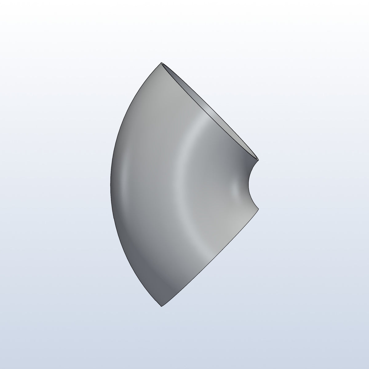 0.75D tight radius elbow, 4in OD, 90 degree, profile view, metal 3D printed
