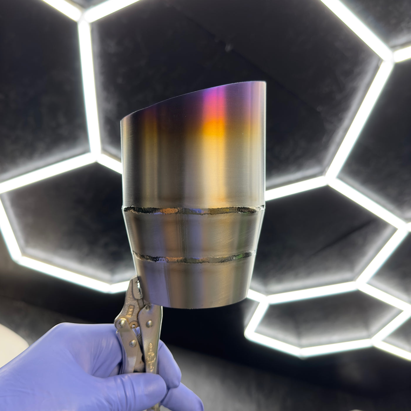 Titanium exhaust tip straight cut showing honeycomb insert option