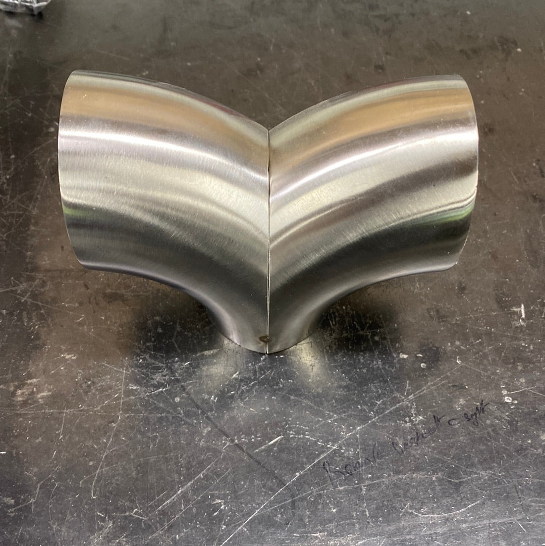 3-inch Y-merge close-up showing interior polish and TIG weld quality