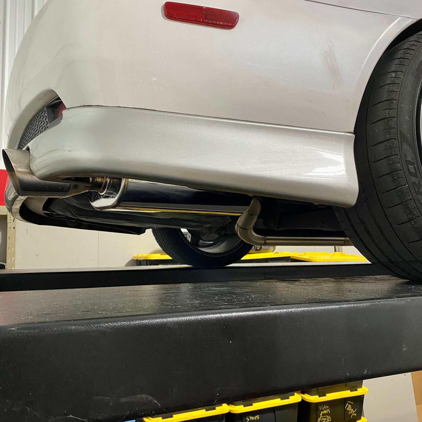 IS300 catback exhaust tip detail, stainless steel finish